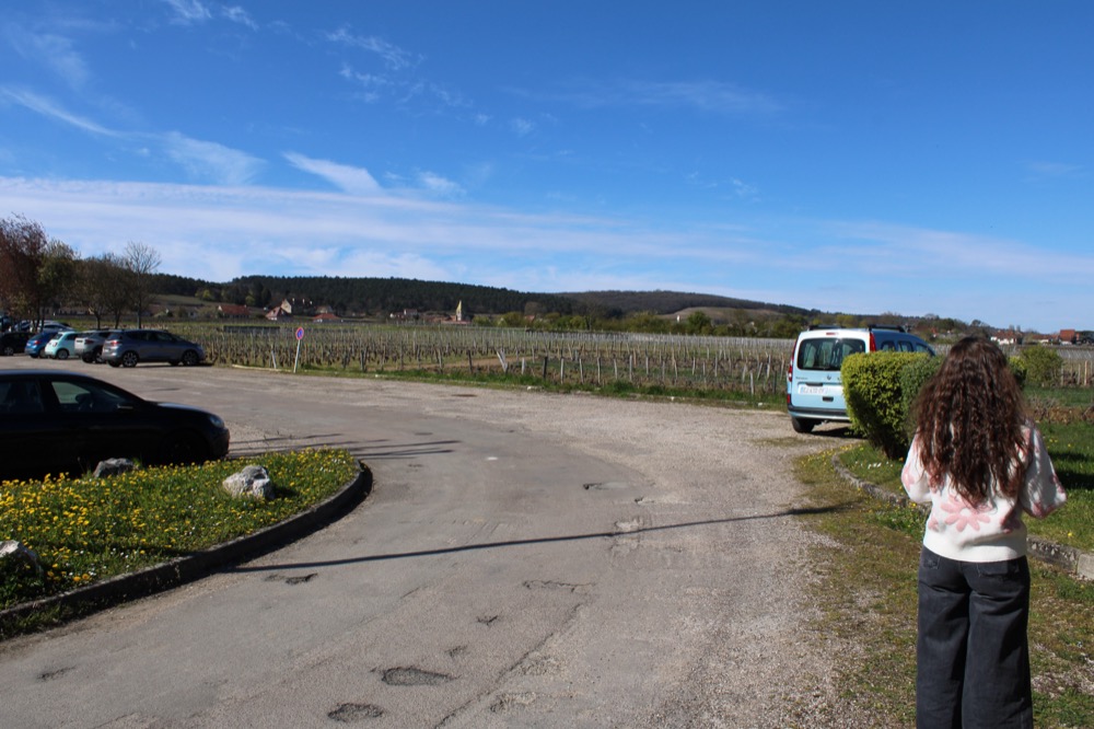 Le parking face au vignoble et à la côte viticole